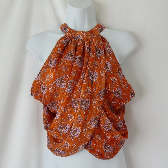 SHEIN Tops - Shein Backless Draped Top M Orange Floral